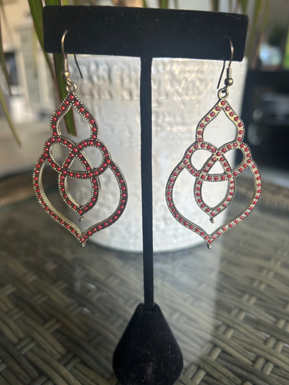 Red Crystal Filigree Dangle Earrings - Women Jewelry